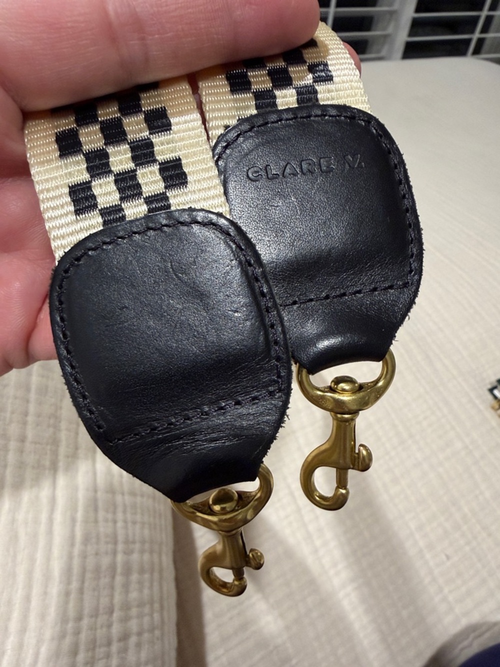 Clare V. Black and cream checkered crossbody strap - Picture 6 of 7
